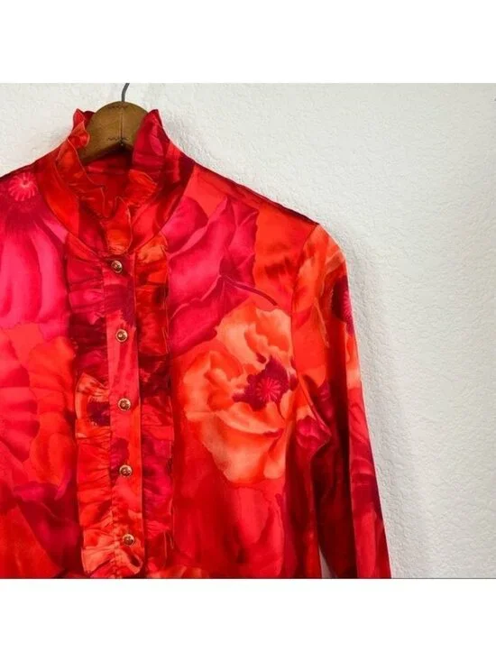 St John Spring 04 Silk Ruffle Button Front Blouse - Picture 2 of 10